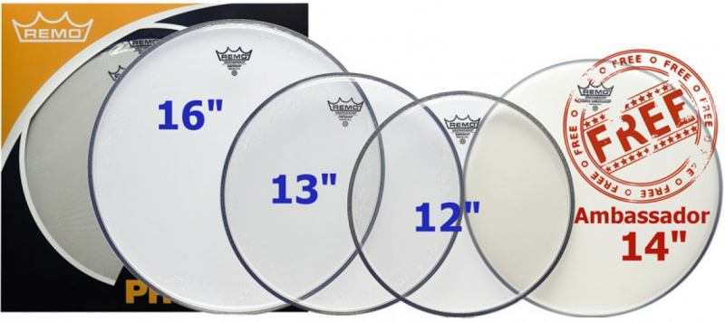 Remo Standard ProPack Clear Emperor + Free Snare Head 12,13,16 PP-0250-BE
